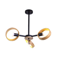 3/6/8 Heads Round Chandelier Light Contemporary Wood Hanging Ceiling Light in Black White - Rebooters