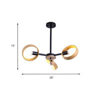 3/6/8 Heads Round Chandelier Light Contemporary Wood Hanging Ceiling Light in Black White - Rebooters