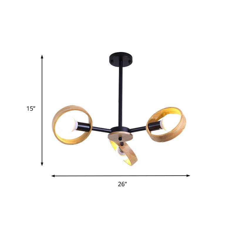 3/6/8 Heads Round Chandelier Light Contemporary Wood Hanging Ceiling Light in Black White - Rebooters