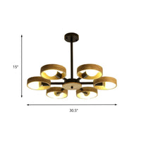 3/6/8 Heads Round Chandelier Light Contemporary Wood Hanging Ceiling Light in Black White - Rebooters