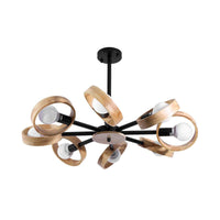 3/6/8 Heads Round Chandelier Light Contemporary Wood Hanging Ceiling Light in Black White - Rebooters