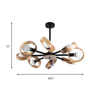 3/6/8 Heads Round Chandelier Light Contemporary Wood Hanging Ceiling Light in Black White - Rebooters