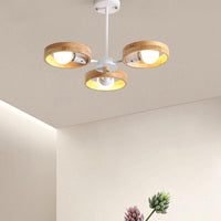 3/6/8 Heads Round Chandelier Light Contemporary Wood Hanging Ceiling Light in Black White - Rebooters