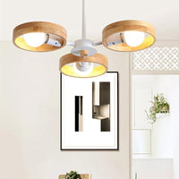 3/6/8 Heads Round Chandelier Light Contemporary Wood Hanging Ceiling Light in Black White - Rebooters