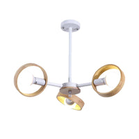 3/6/8 Heads Round Chandelier Light Contemporary Wood Hanging Ceiling Light in Black White - Rebooters