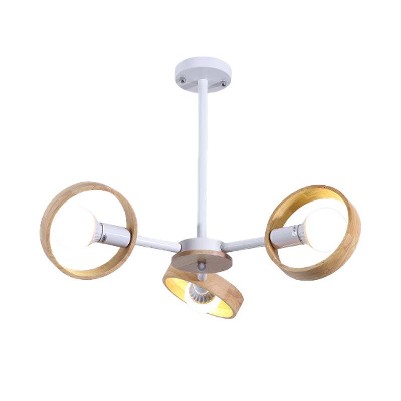 3/6/8 Heads Round Chandelier Light Contemporary Wood Hanging Ceiling Light in Black White - Rebooters