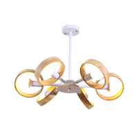 3/6/8 Heads Round Chandelier Light Contemporary Wood Hanging Ceiling Light in Black White - Rebooters