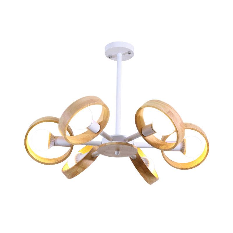 3/6/8 Heads Round Chandelier Light Contemporary Wood Hanging Ceiling Light in Black White - Rebooters