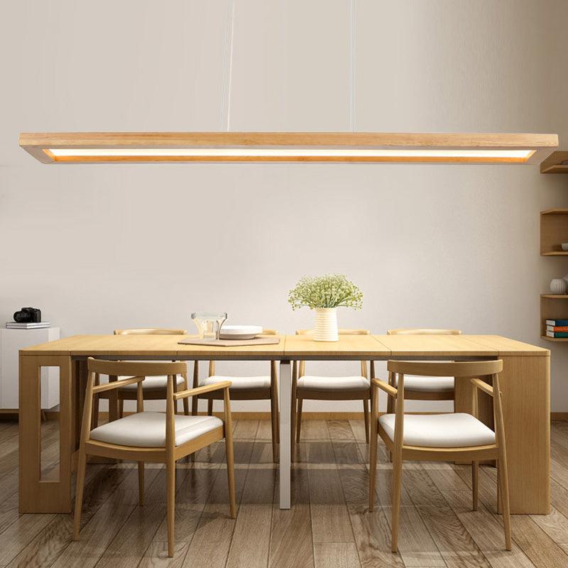 Beige Rectangle Ceiling Chandelier Minimalism Wood LED Light - Rebooters