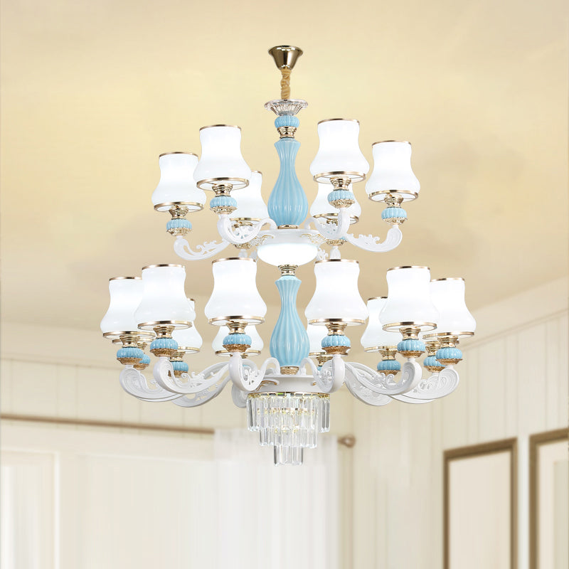 Bud Shade Bedroom Chandelier Lighting Classic Cream Glass Blue Pendant Light - Rebooters