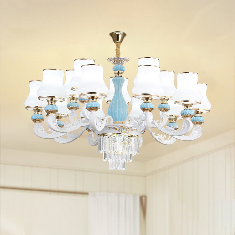 Bud Shade Bedroom Chandelier Lighting Classic Cream Glass Blue Pendant Light - Rebooters