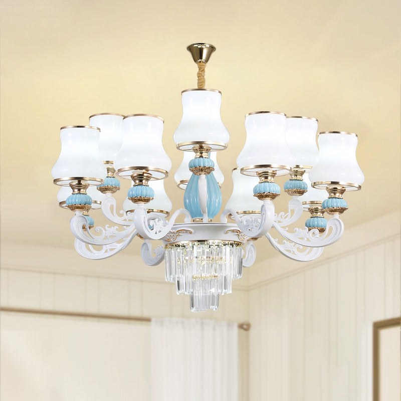 Bud Shade Bedroom Chandelier Lighting Classic Cream Glass Blue Pendant Light - Rebooters