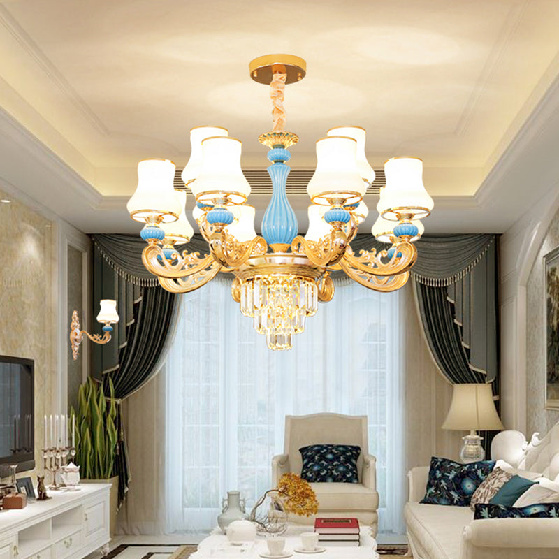 Bud Shade Bedroom Chandelier Lighting Classic Cream Glass Blue Pendant Light - Rebooters