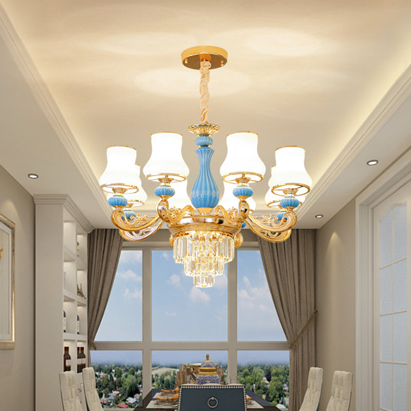 Bud Shade Bedroom Chandelier Lighting Classic Cream Glass Blue Pendant Light - Rebooters
