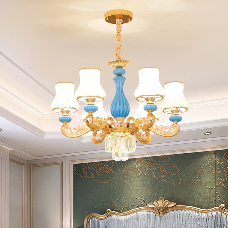 Bud Shade Bedroom Chandelier Lighting Classic Cream Glass Blue Pendant Light - Rebooters
