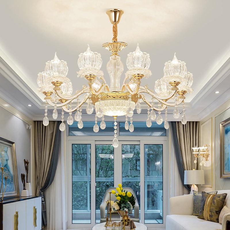 Ribbed Crystal Flower Ceiling Lighting Traditional Chandelier - Rebooters