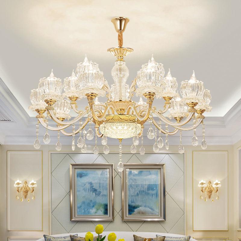 Ribbed Crystal Flower Ceiling Lighting Traditional Chandelier - Rebooters