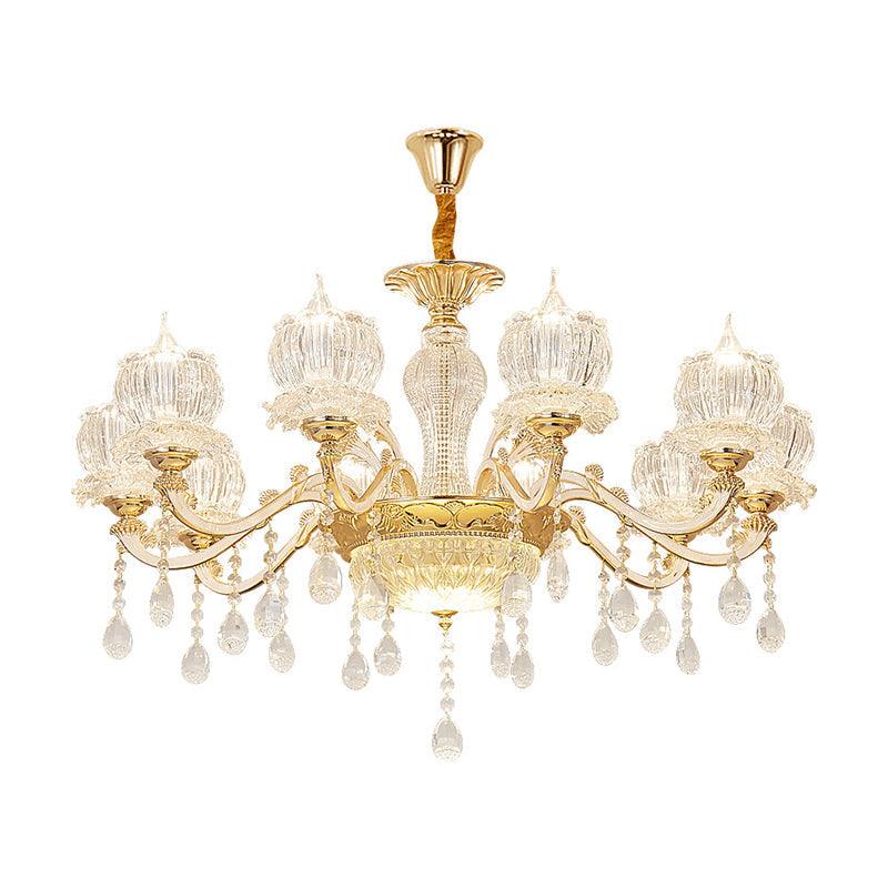 Ribbed Crystal Flower Ceiling Lighting Traditional Chandelier - Rebooters