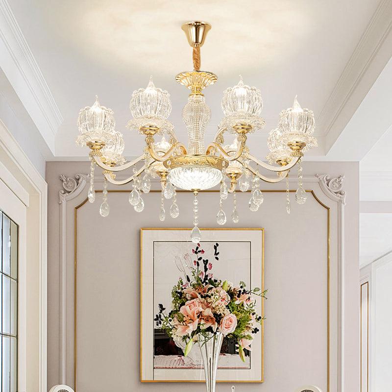 Ribbed Crystal Flower Ceiling Lighting Traditional Chandelier - Rebooters