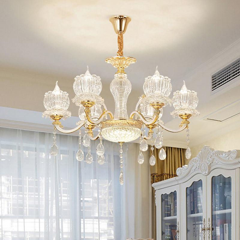 Ribbed Crystal Flower Ceiling Lighting Traditional Chandelier - Rebooters