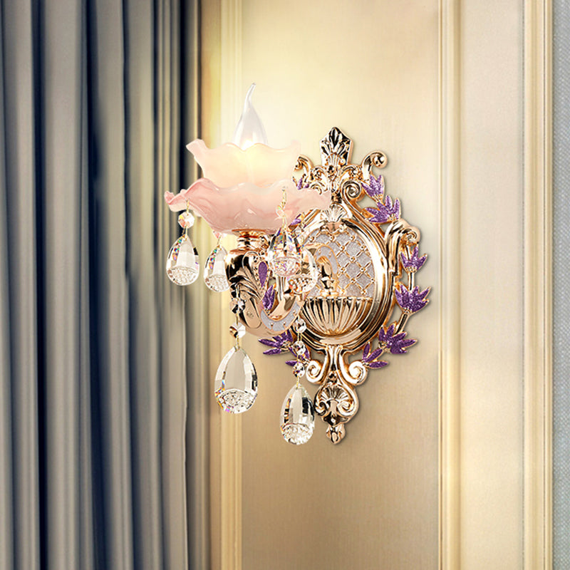 Pink Ruffle Floral Chandelier Light Retro Opaque Glass Pendant - Rebooters
