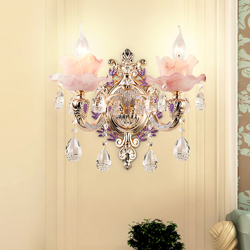 Pink Ruffle Floral Chandelier Light Retro Opaque Glass Pendant - Rebooters