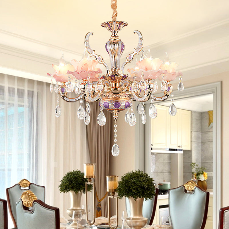 Pink Ruffle Floral Chandelier Light Retro Opaque Glass Pendant - Rebooters