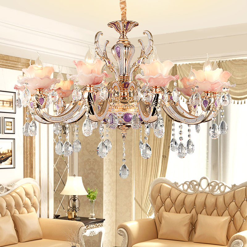 Pink Ruffle Floral Chandelier Light Retro Opaque Glass Pendant - Rebooters
