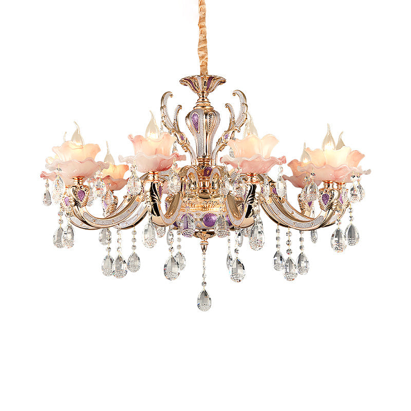 Pink Ruffle Floral Chandelier Light Retro Opaque Glass Pendant - Rebooters