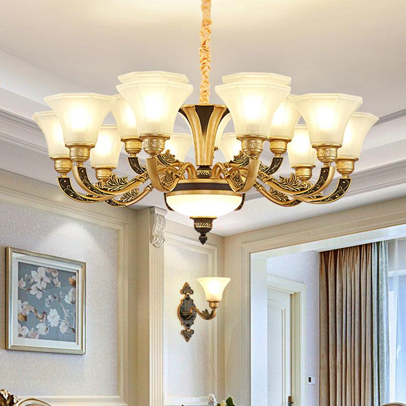 Retro Style Flared Suspension Light Cream Frosted Glass Chandelier - Rebooters