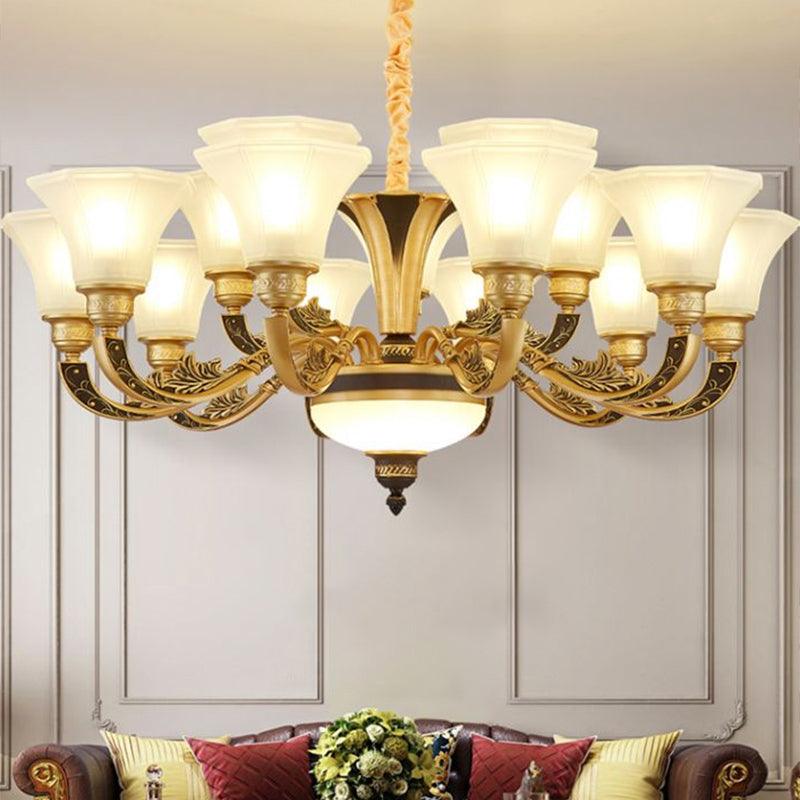 Retro Style Flared Suspension Light Cream Frosted Glass Chandelier - Rebooters