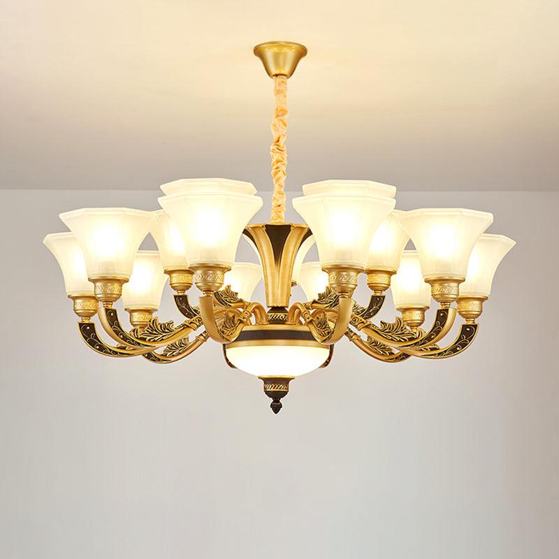 Retro Style Flared Suspension Light Cream Frosted Glass Chandelier - Rebooters