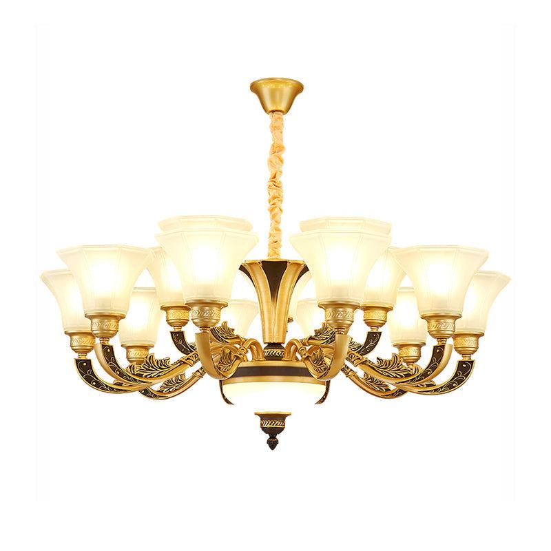 Retro Style Flared Suspension Light Cream Frosted Glass Chandelier - Rebooters