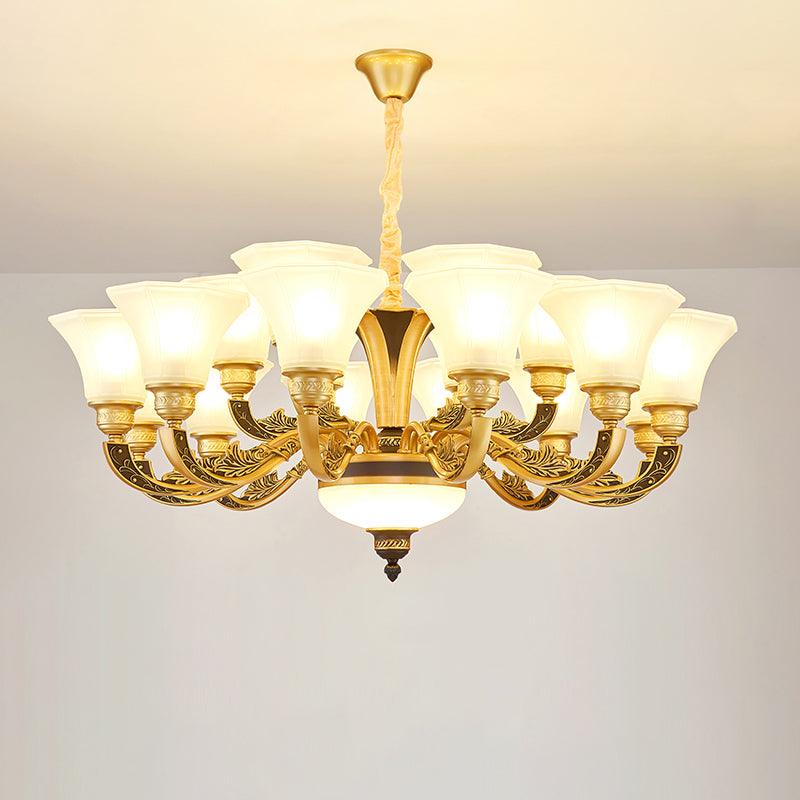 Retro Style Flared Suspension Light Cream Frosted Glass Chandelier - Rebooters