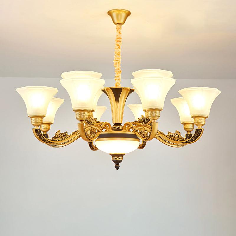 Retro Style Flared Suspension Light Cream Frosted Glass Chandelier - Rebooters