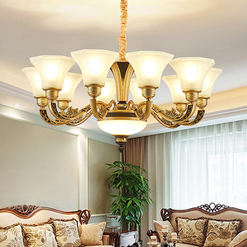 Retro Style Flared Suspension Light Cream Frosted Glass Chandelier - Rebooters