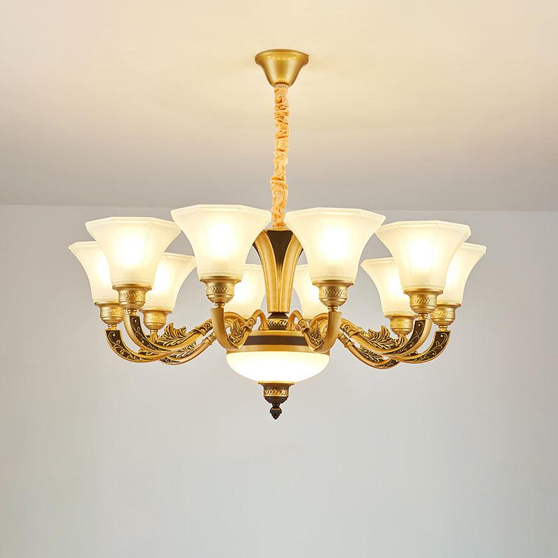 Retro Style Flared Suspension Light Cream Frosted Glass Chandelier - Rebooters