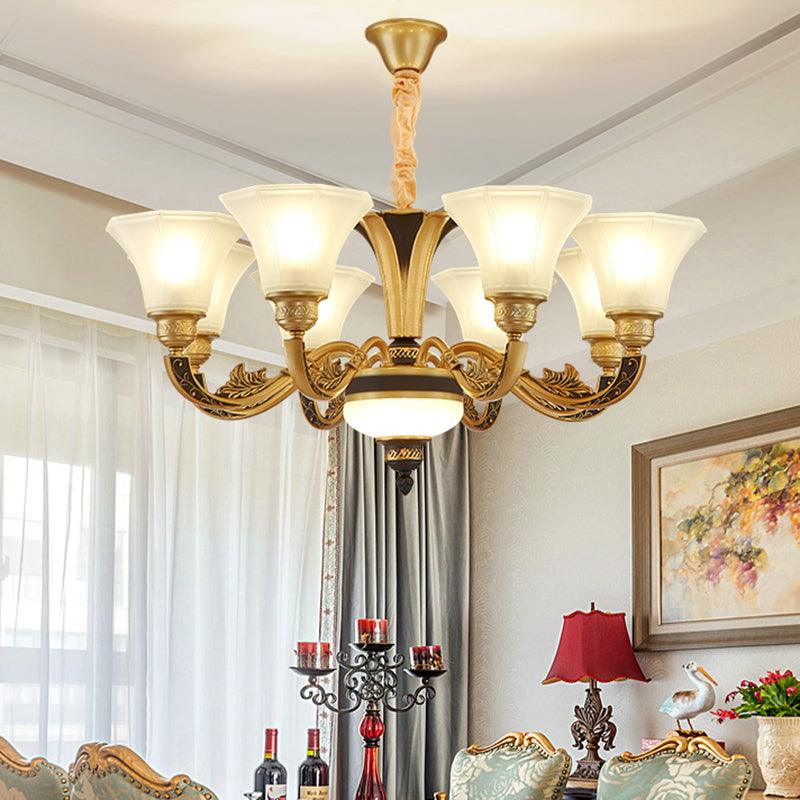 Retro Style Flared Suspension Light Cream Frosted Glass Chandelier - Rebooters