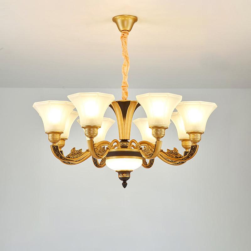 Retro Style Flared Suspension Light Cream Frosted Glass Chandelier - Rebooters