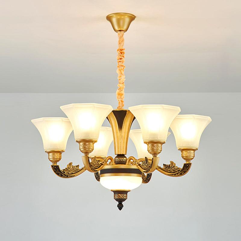 Retro Style Flared Suspension Light Cream Frosted Glass Chandelier - Rebooters
