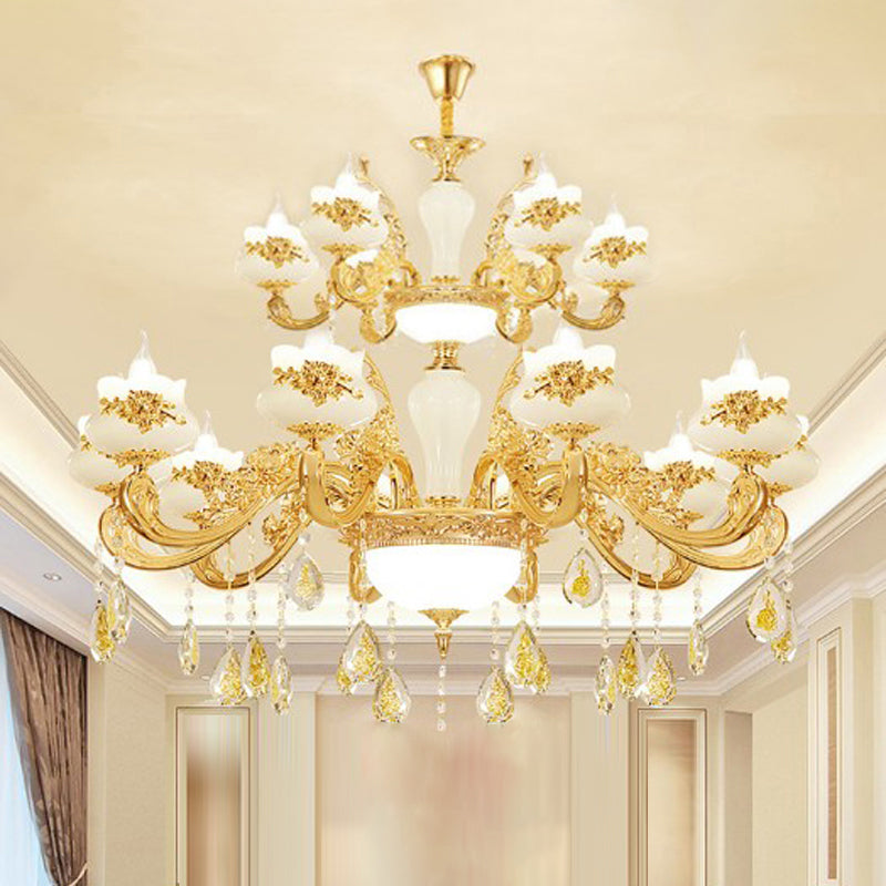 Opaque Glass Bud Ceiling Lighting Traditional Chandelier Light - Rebooters