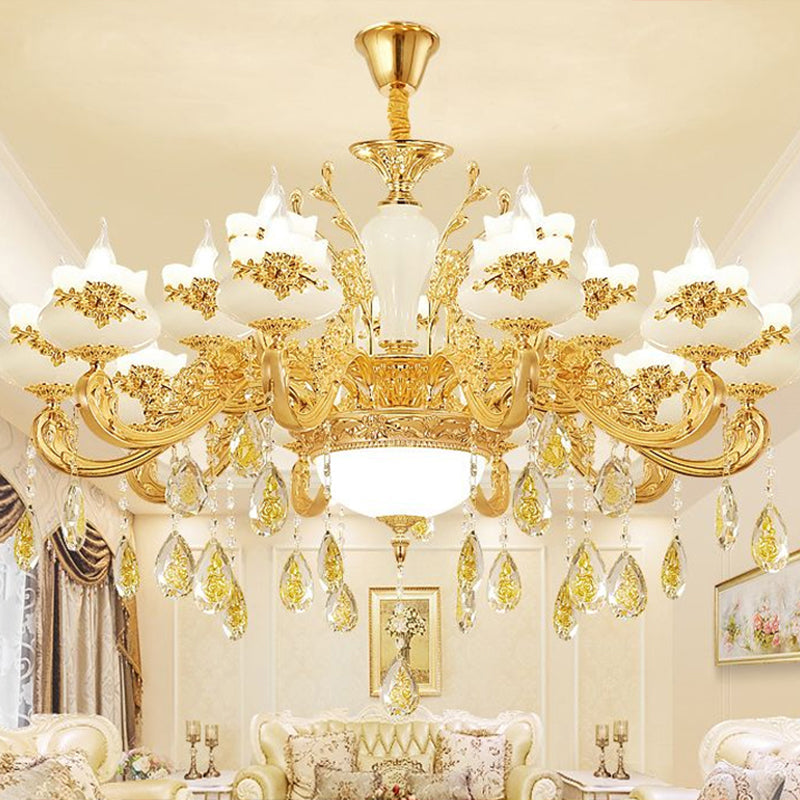 Opaque Glass Bud Ceiling Lighting Traditional Chandelier Light - Rebooters