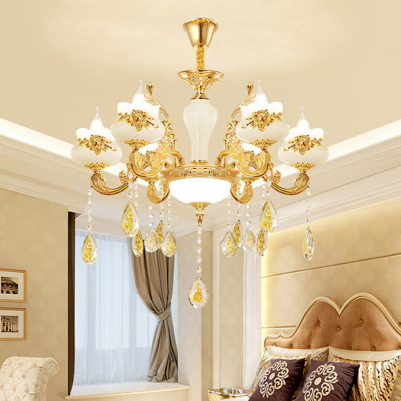 Opaque Glass Bud Ceiling Lighting Traditional Chandelier Light - Rebooters