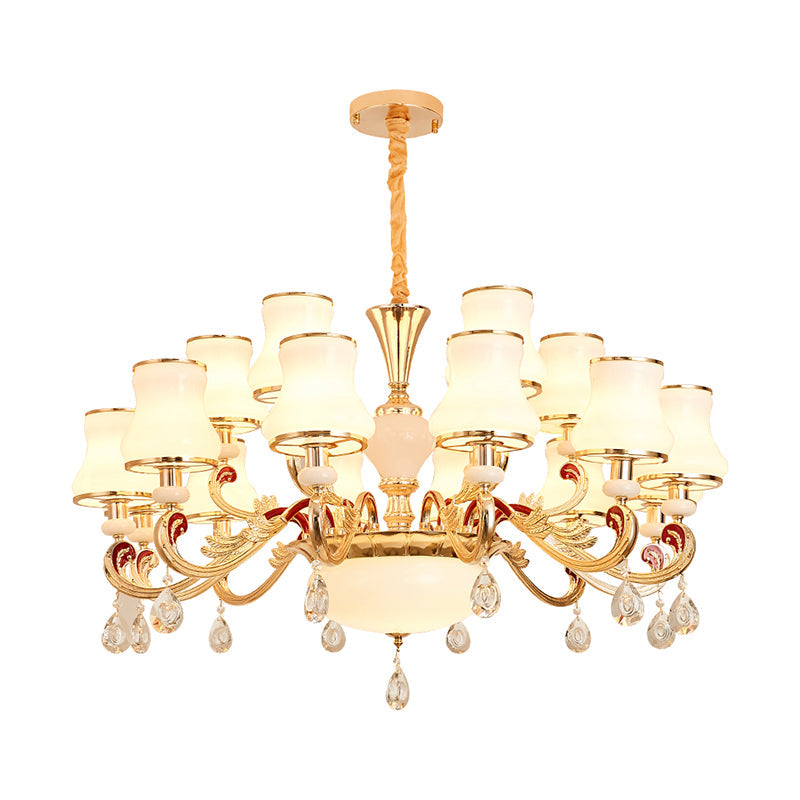 White Glass Bud Ceiling Lighting Traditional Chandelier Fixture - Rebooters