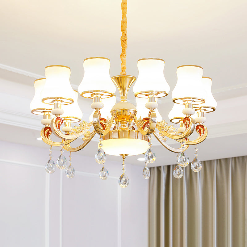 White Glass Bud Ceiling Lighting Traditional Chandelier Fixture - Rebooters