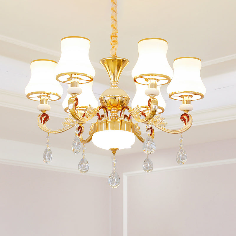 White Glass Bud Ceiling Lighting Traditional Chandelier Fixture - Rebooters