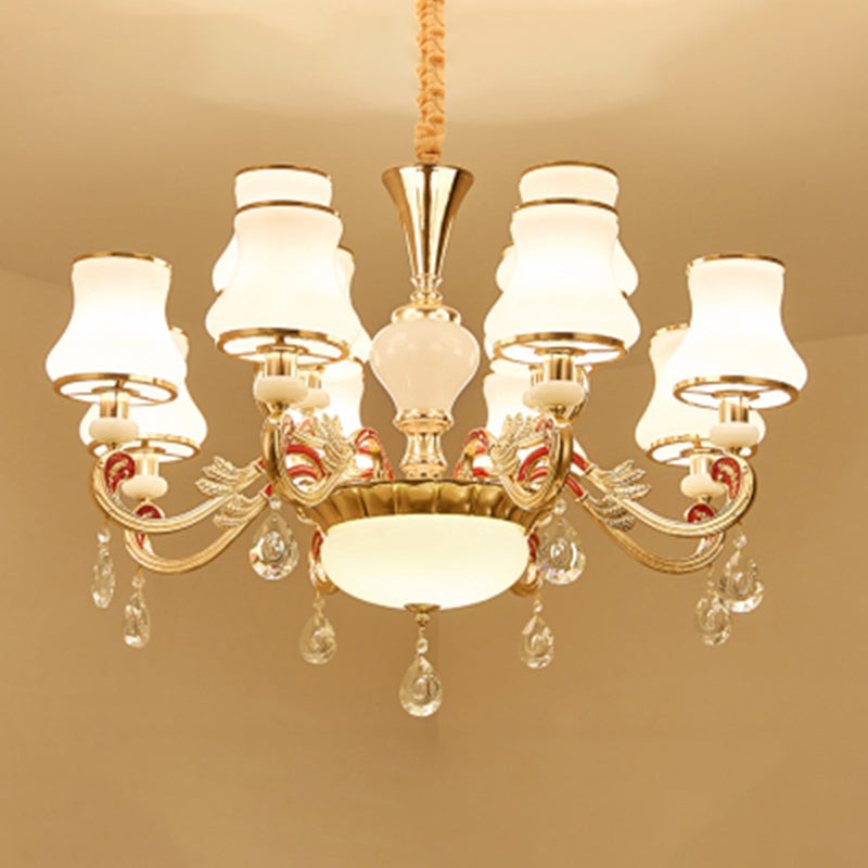 White Glass Bud Ceiling Lighting Traditional Chandelier Fixture - Rebooters