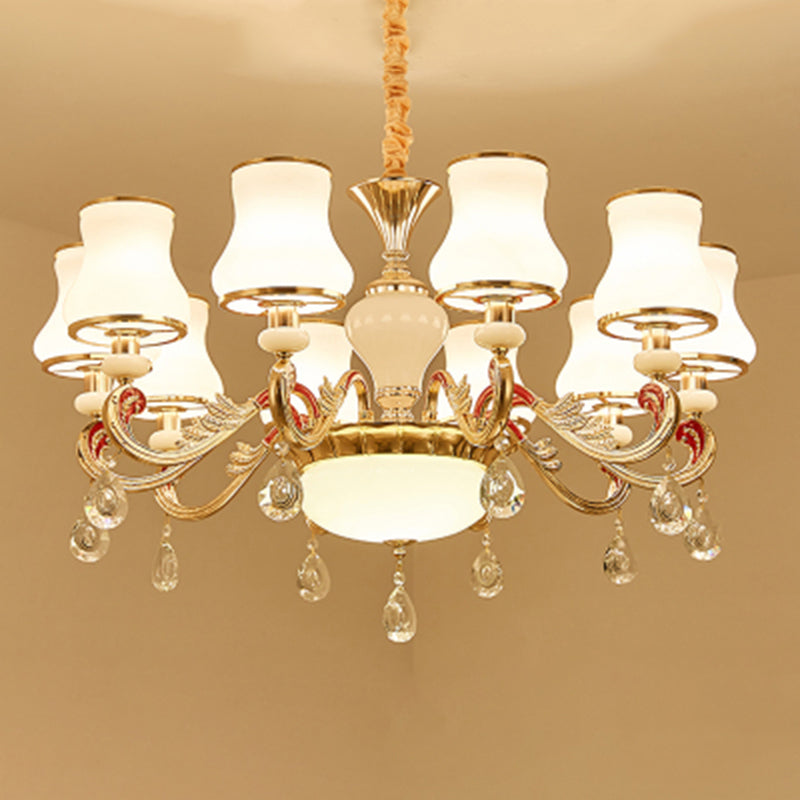 White Glass Bud Ceiling Lighting Traditional Chandelier Fixture - Rebooters