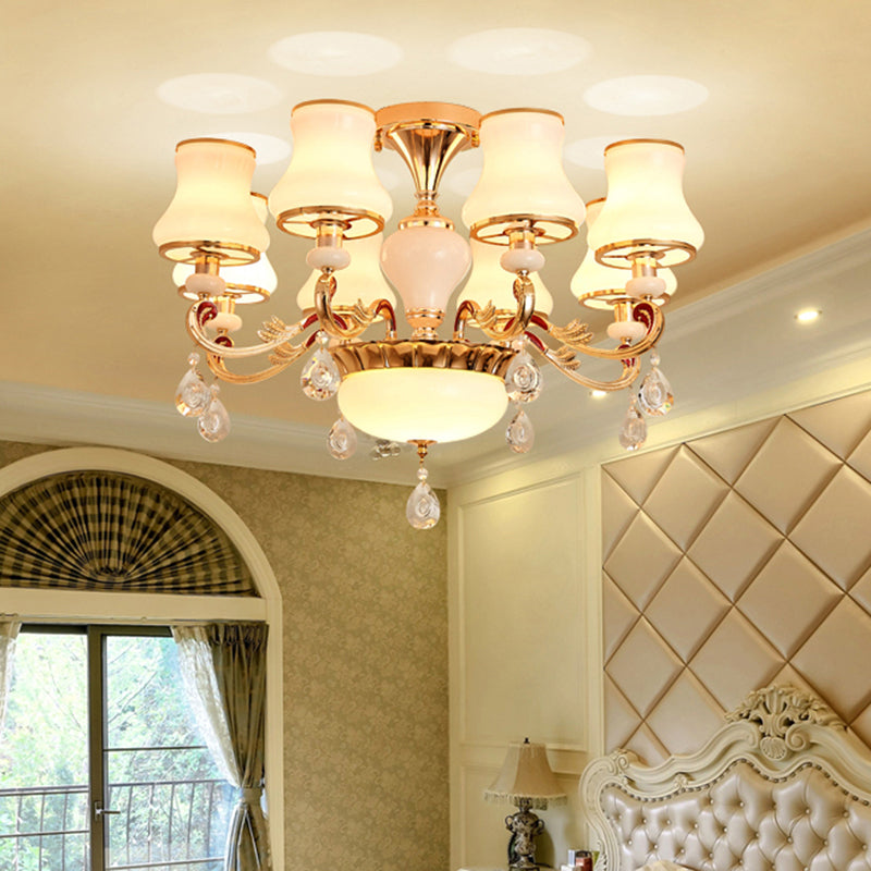 White Glass Bud Ceiling Lighting Traditional Chandelier Fixture - Rebooters