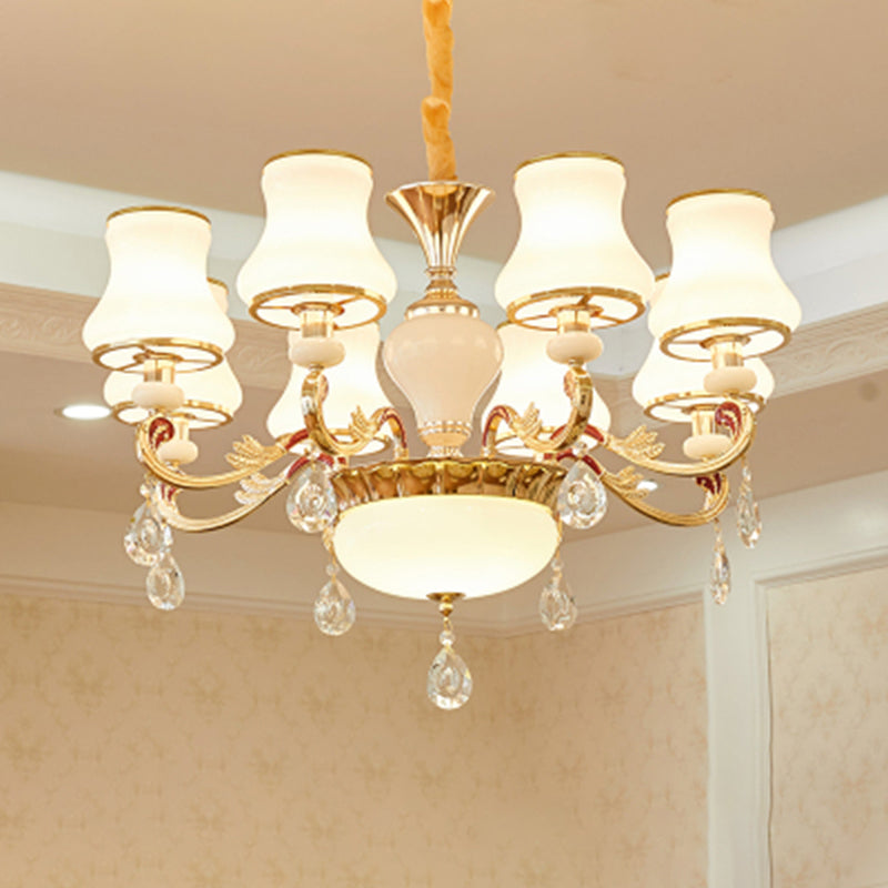 White Glass Bud Ceiling Lighting Traditional Chandelier Fixture - Rebooters